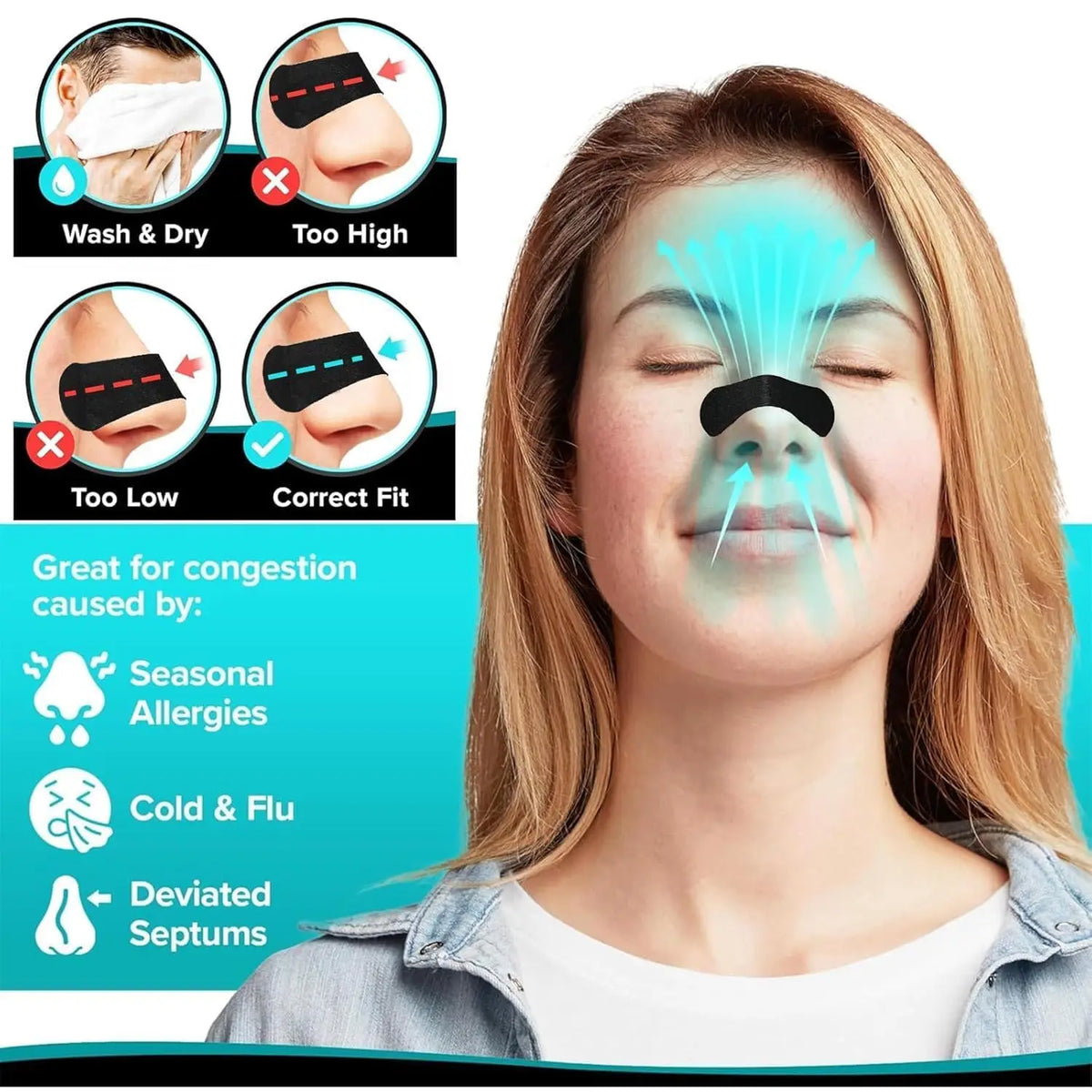 Adhesive Nasal Breathing Strips, 30 to 150 Count