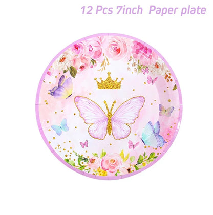 Purple Butterfly Disposable Tableware Napkin Butterfly Birthday Party Decor Girl Baby Shower Baptism Gender Reveal Supplies