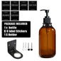 500ml (16.9 fl oz) Amber Refillable Pump Bottle Set with Black Label Stickers - Shampoo, Shower Gel & Liquid Soap Dispensers for Bathroom & Kitchen