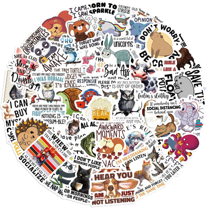 50/100PCS Funny Animal Quotes Waterproof Graffiti Stickers DIY For Decoration Guitar Notebook Luggage Stationery