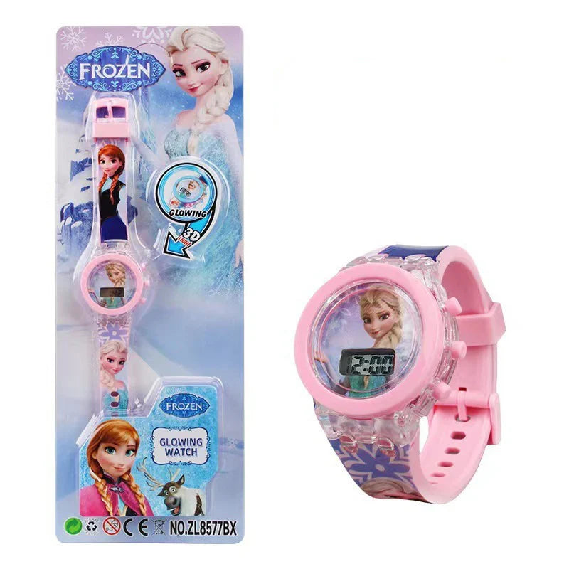 Kids LED Light-Up Digital Watch – 36mm Case, Cartoon Characters, 3BAR Water Resistant, Soft Rubber Strap