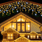 Icicle Curtain LED Fairy Lights Warm White with White Strobe Clear Wire Outdoor Christmas & Holiday Decor