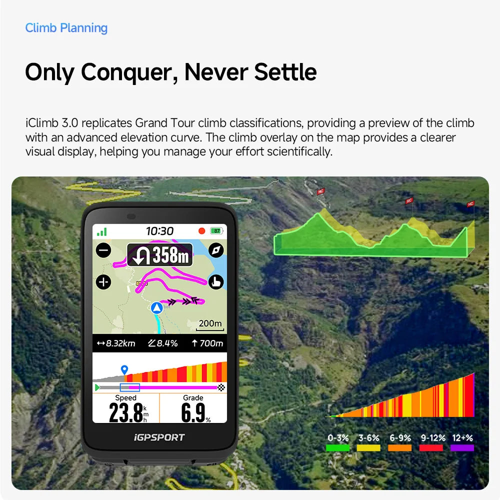 iGPSPORT BiNavi GPS Bike Computer - Touchscreen Map Navigation, 35hr Battery, IPX7, iClimb 3.0, Route Planning