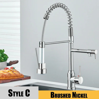 Black Pull-Down Kitchen Faucet - Single-Handle Hot & Cold Mixer, Dual Spout, 2-Mode Spray, 360° Rotating Deck-Mounted