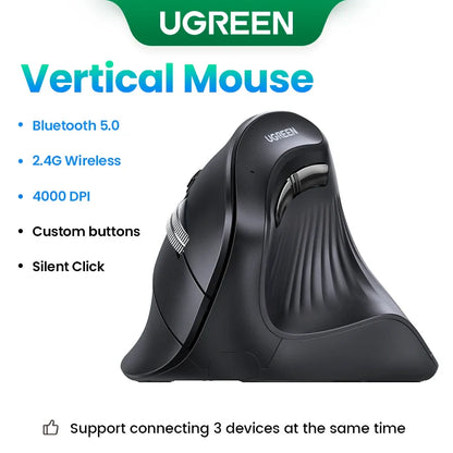 Vertical Ergonomic Wireless Mouse Bluetooth 5.0 & 2.4GHz, 4000 DPI, 6 Silent Buttons for MacBook Laptop Tablet PC