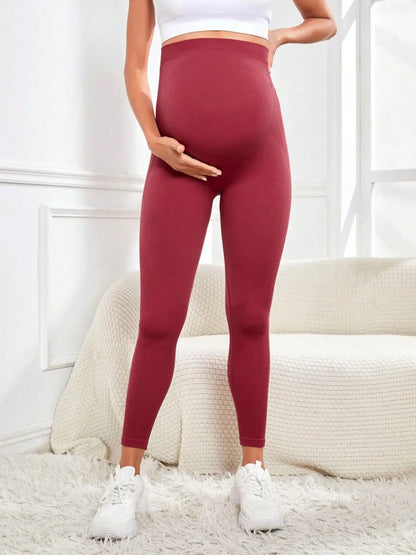 High-Waist Knitted Maternity Leggings with Belly Support