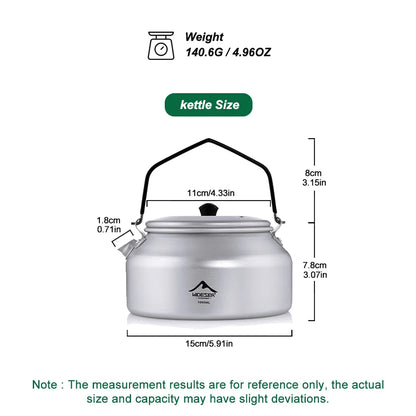 1L Aluminum Camping Kettle Lightweight Portable Travel Kettle with Detachable Handle