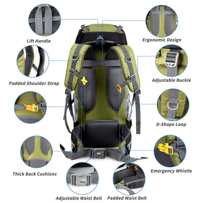 Night Cat 70L / 90L Hiking Backpack with Rain Cover – Waterproof Camping Rucksack for Men & Women