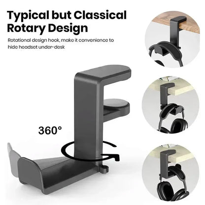No-Drill Table Clamp Headphone Hook 360° Rotating Headset Hanger for Desk