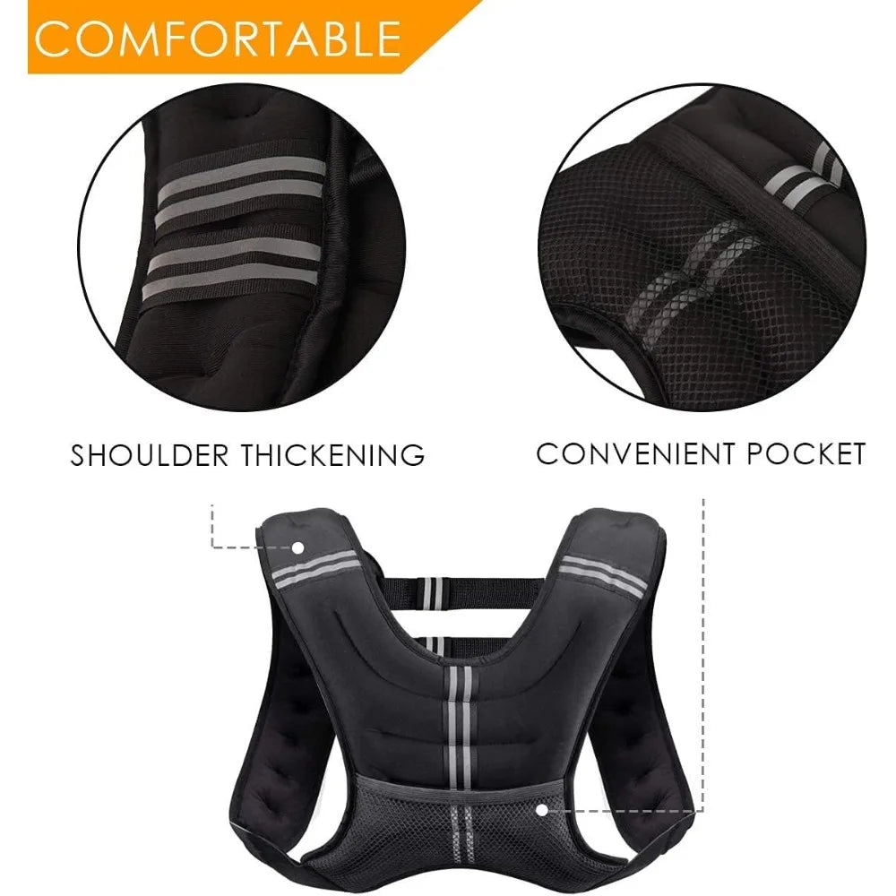 Adjustable Weighted Vest 8-30 lbs - Neoprene, Reflective Strips, Iron Sand Plates, Men & Women