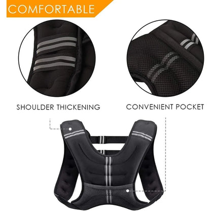Adjustable Weighted Vest 8-30 lbs - Neoprene, Reflective Strips, Iron Sand Plates, Men & Women