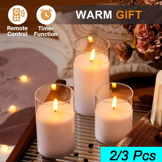 3-Piece Acrylic Flameless LED Candles with Remote & Timer, Flickering Battery-Operated Clear Glass Effect for Wedding, Party & Christmas