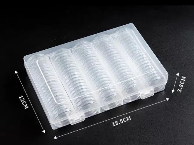 100-Pack Clear Coin Capsules Plastic Storage Organizer Box – Round Coin Protection for Collectors