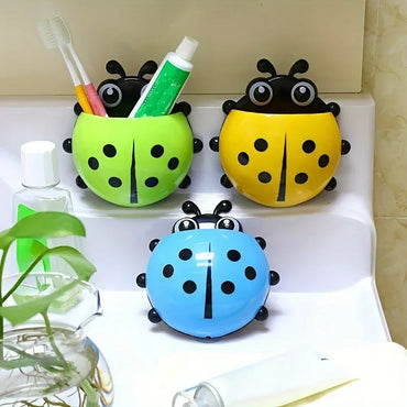 Cute Ladybug Toothbrush Holder with Suction Cups – Wall-Mount Toothbrush Organizer