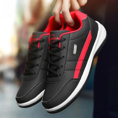 Men's Leather Lace-Up Vulcanized Sneakers, Casual Comfortable Ankle Trainers