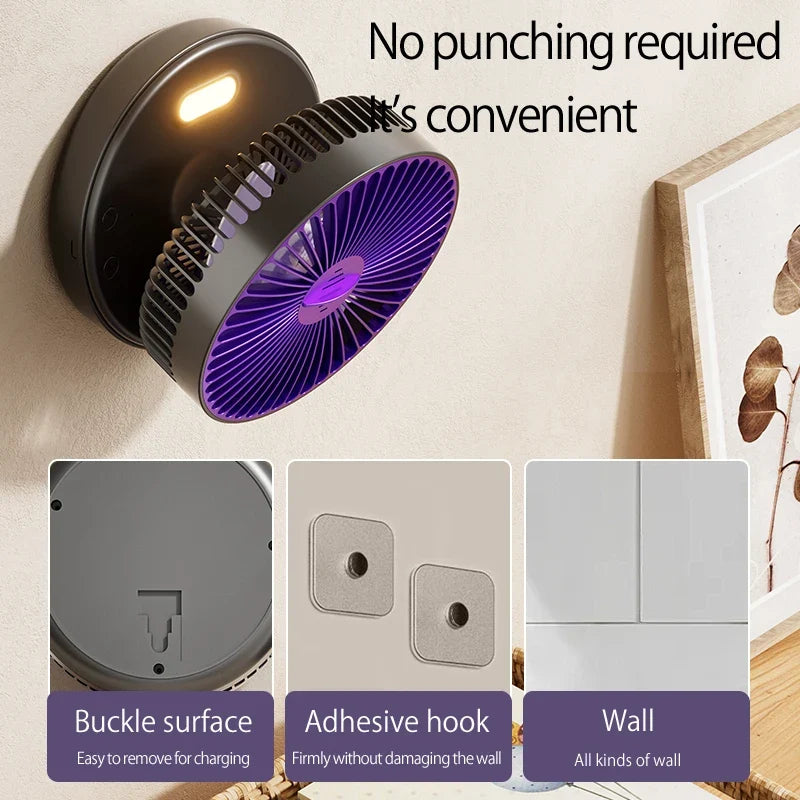 2024 New Style 5000mAh Small Portable Fan Rechargeable Wall Mounted Fan 90° Foldable Desktop Fan 4 Gears With Warm Night Light