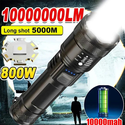 Tactical LED Flashlight — USB-C Rechargeable, Zoomable, Waterproof