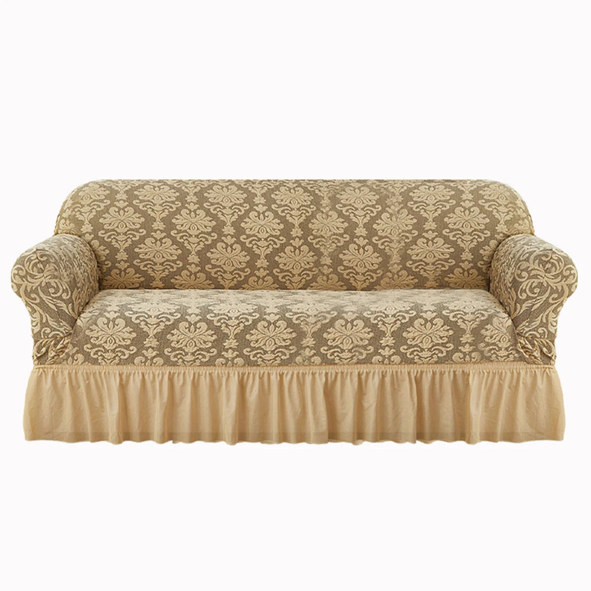 European Jacquard Sofa Slipcover with Skirt – Non-Slip, Embossed, Machine Washable (Single to 4-Seater)