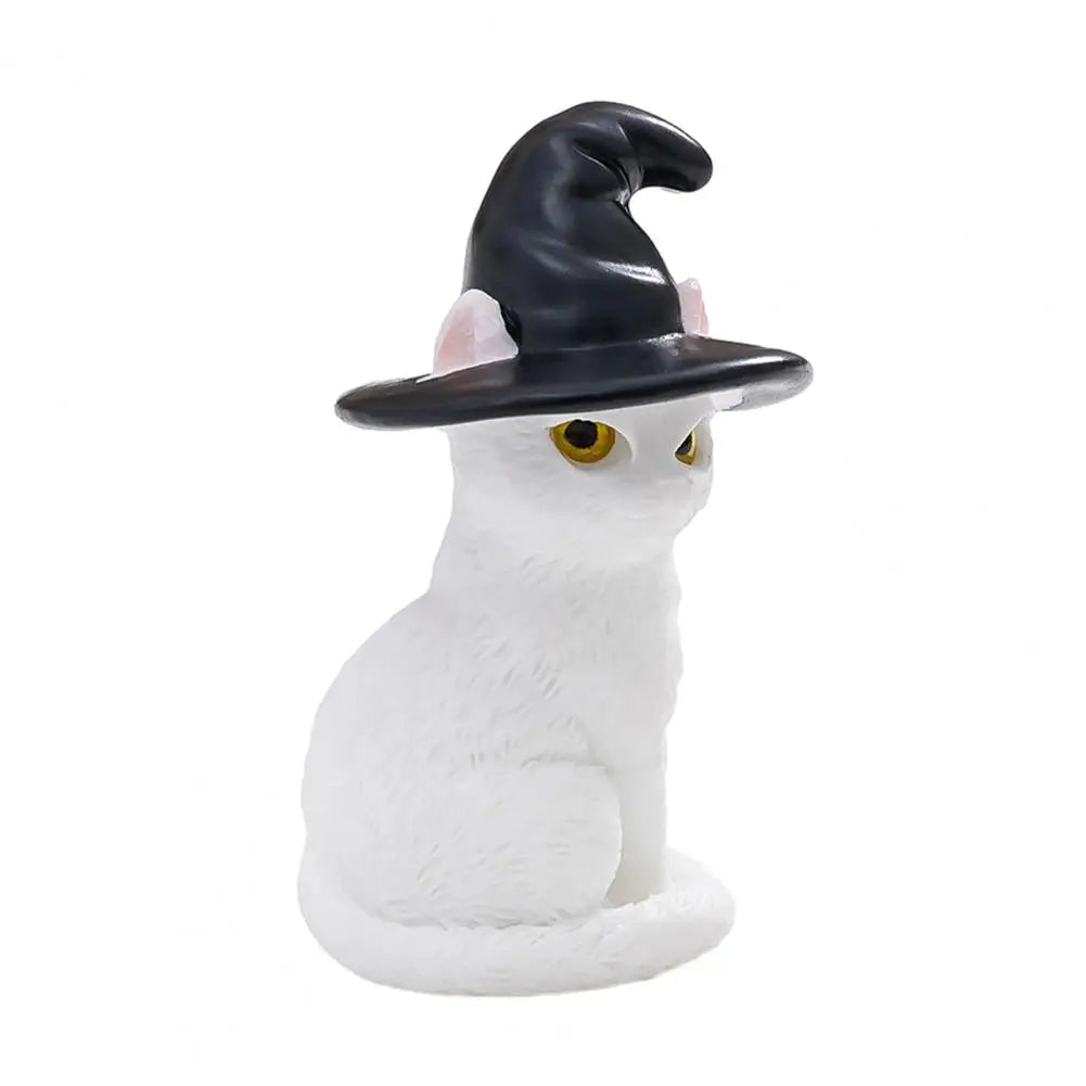 Halloween Witch Cat Resin Figurine - Spooky Cat with Witch Hat, Pumpkin, Skull & Moon Statue for Tabletop, Mantel & Shelf Decor - 5 Designs