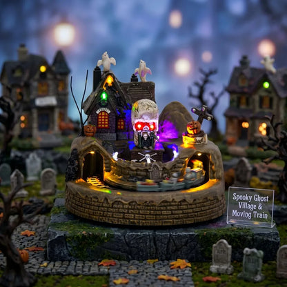 Animated Halloween Village Train Decor with LED Lights
