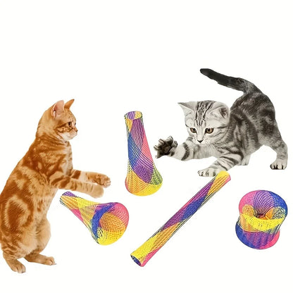 Folding Spring Cat Toy Colorful Elastic Interactive Teaser for Cats