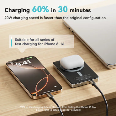 Magnetic 10000mAh Wireless Power Bank 20W Portable Charger - MagSafe Compatible Fast Charging for iPhone & Android