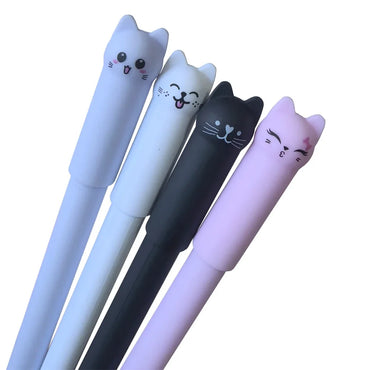 4/6/12-Pack Kawaii Cat Erasable Gel Pens 0.5mm Black & Blue Ink Refillable Cute School & Office Stationery
