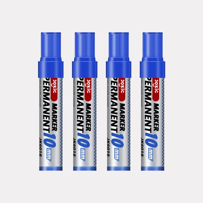 4-Pack Permanent Marker Pens - Waterproof Ink, Fine & 10 mm Chisel Tips, Black Blue Red Green