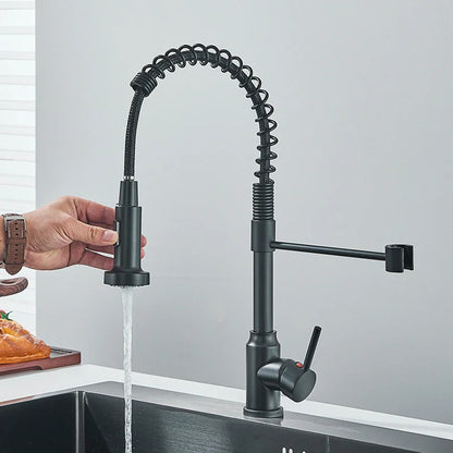 Pull-Down Kitchen Faucet Single Handle 360° Swivel Dual-Function Spray – Stainless Steel Sink Faucet (Black, Brushed Nickel, Chrome)