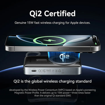 35W 10000mAh Qi2 Magnetic Power Bank 15W Wireless Fast Charger with Built-in USB-C Cable and Foldable Stand