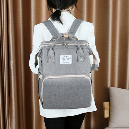 Foldable Diaper Bag with Portable Folding Crib Bed Lightweight Large-Capacity Baby Backpack
