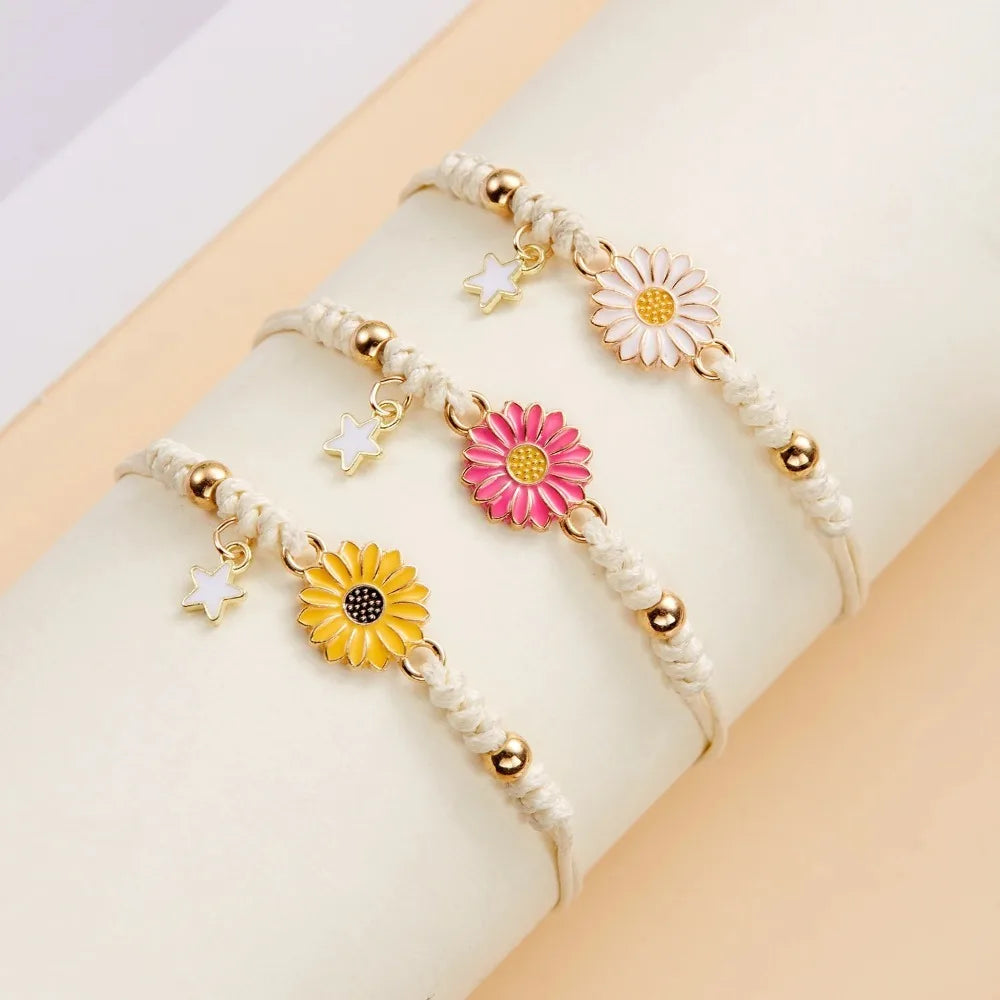 Handmade Braided Sunflower Bracelet – Colorful Adjustable Friendship & Good Luck Charm Bracelet for Women, Boho Jewelry Gift