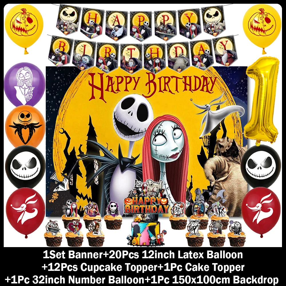 Halloween Birthday Party Decoration Kit with Balloons and Backdrop Options
