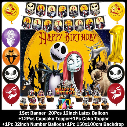 Halloween Birthday Party Decoration Kit with Balloons and Backdrop Options