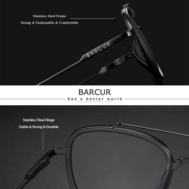 BARCUR Cool Oval Double Beam Fashion Sunglasses for Women & Men Polarized Sunshade UV400 Protection Trendy Outdoor Eyewear with Exclusive White Brand Gift Box for Summer