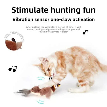 Rechargeable Interactive Plush Bird Cat Toy with Catnip — Touch-Activated Flapping & Chirping, USB Rechargeable