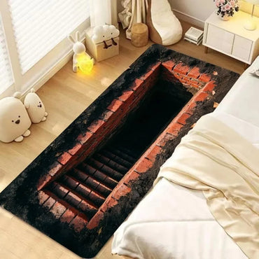 3D Optical Illusions Stone Staircase Pond Runner Rug Funny Hole Home Decor Floormat Non-Slip Soft Carpet for Hallway Living Room