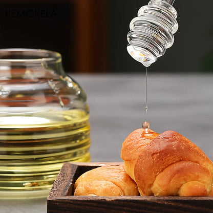 KEMORELA Glass Honeycomb Tank Kitchen Tools Honey Storage Container with Dipper and Lid Honey Bottle for Wedding Party Dining
