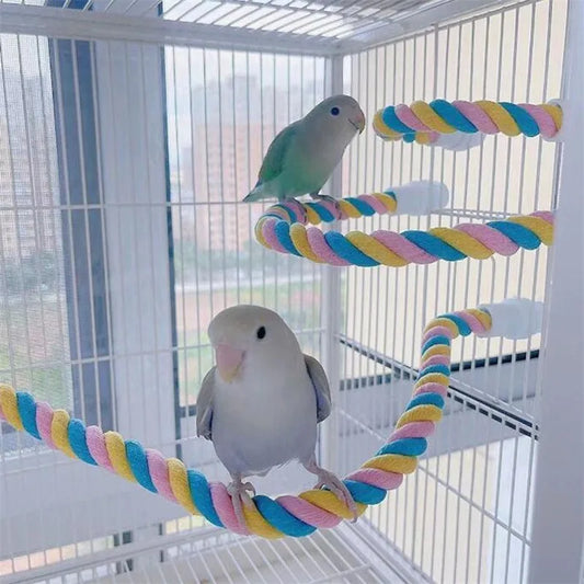Parrot Cotton Rope Perch Toy – Colorful Chew & Climbing Swing for Birds, Cage Accessory (S/M/L)