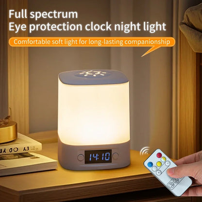 Rechargeable LED Night Light with Clock Display - USB Bedside Lamp, Touch & Remote, Adjustable Brightness & Color Temperature for Nursery & Reading