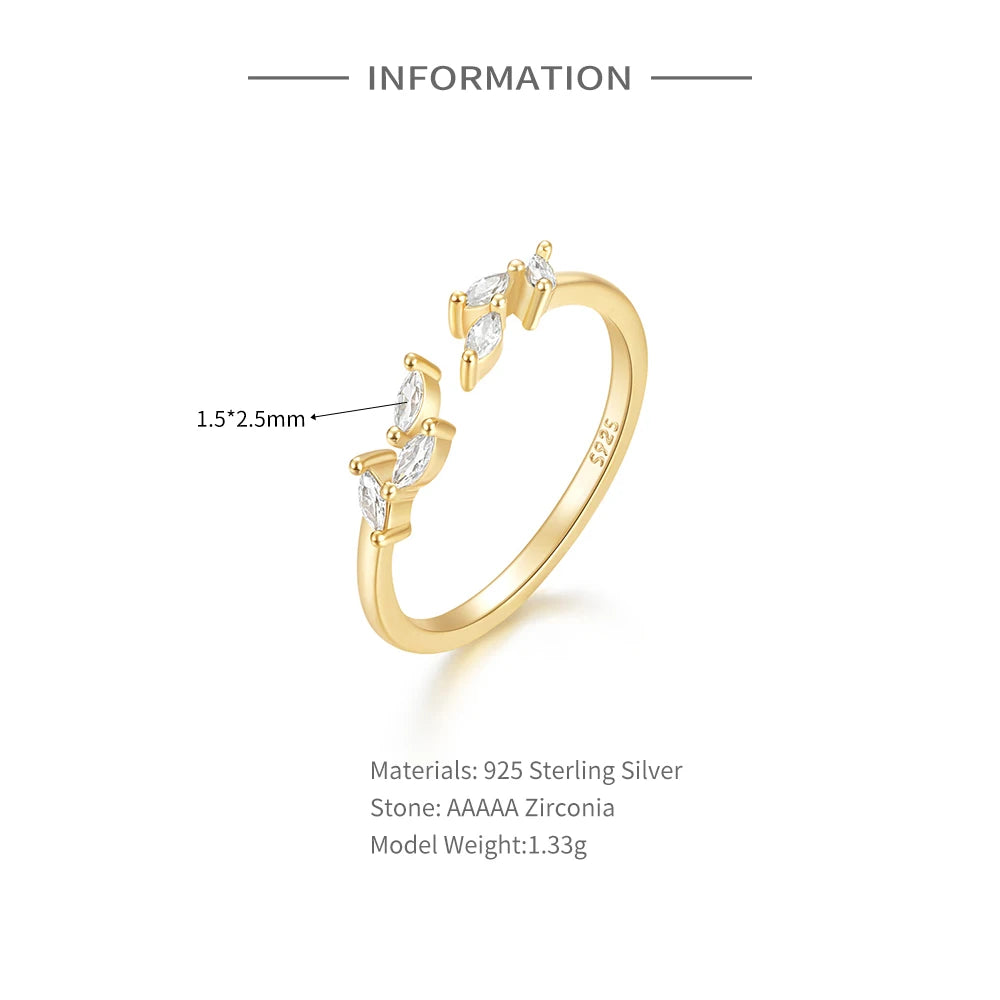 ROXI 925 Sterling Silver Crown Zircon Ring – Adjustable Geometric Wedding & Engagement Ring for Women, Gold or Silver