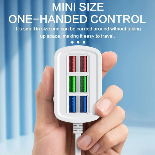 6-Port USB Travel Charger Hub – 120W Fast Charging Power Strip with EU & US Plug, Universal USB AC Adapter
