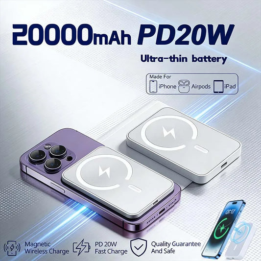 Magnetic 10000mAh Portable Wireless Power Bank – 20W Fast Charge, USB-C & Wireless Magnetic External Battery Pack for Smartphones