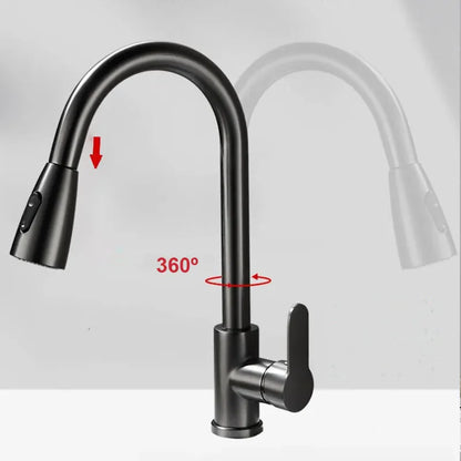 360° Rotating Telescopic Pull-Out Kitchen Faucet - Brushed Nickel, Single-Handle Deck Mount