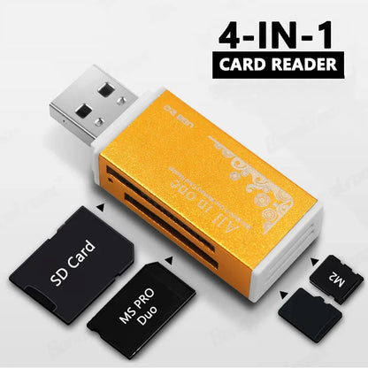 USB 2.0 4-Port Multi Card Reader – SD/TF/SDHC/MMC/MS/M2 Adapter for Laptop & Desktop