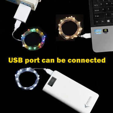 USB LED Copper & Silver Wire Fairy String Lights – Waterproof IP65, USB Powered, 2m/3m/5m/10m/20m, Warm White & Multicolor