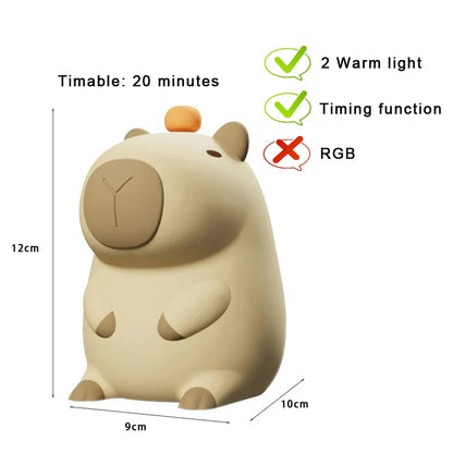 Capybara & Mango LED Night Light for Kids — Touch Sensor Rechargeable USB Dimmable RGB Lamp with Timer