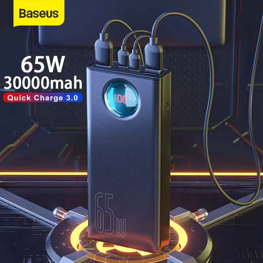 30000mAh 65W PD Power Bank Portable Charger USB-C Fast Charging for iPhone Android Laptops Tablets