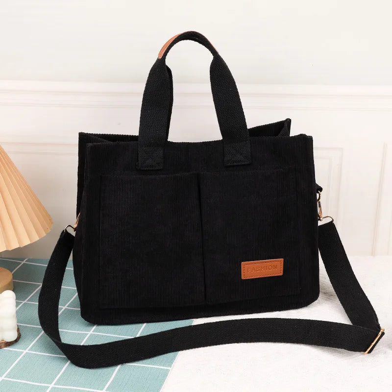 Corduroy Large Women's Tote Bag 13.4 x 9.8 x 5.5 in (34 x 25 x 14 cm) Shoulder Crossbody Commuter Handbag