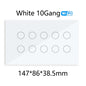 WiFi Smart Touch Glass Wall Light Switch — 8 Gang or 10 Gang (147 x 86 x 38.5 mm / 5.79 x 3.39 x 1.52 in) — Tuya/Smart Life, Alexa & Google Home